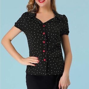Black Polka Dot Button-Up Top